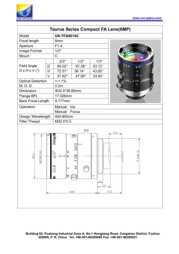 Taurus Series Compact FA Lens(6MP)