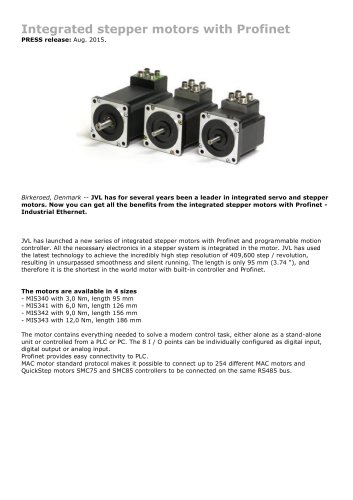 Integrated stepper motors with Profinet 3Nm - 12Nm