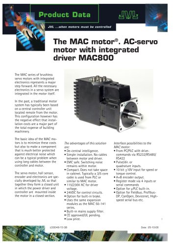 The MAC motor. AC-servo motor with integrated driver MAC800