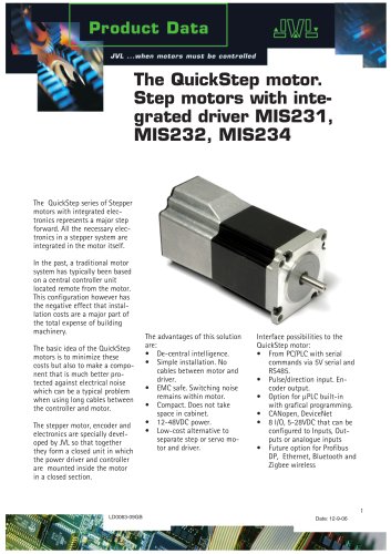 The QuickStep motor. Step motors with integrated driver MIS231, MIS232, MIS234