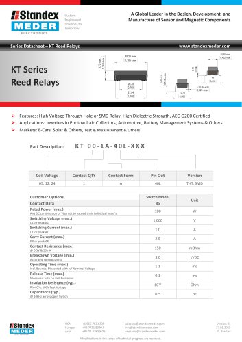 KT SERIES REED RELAY