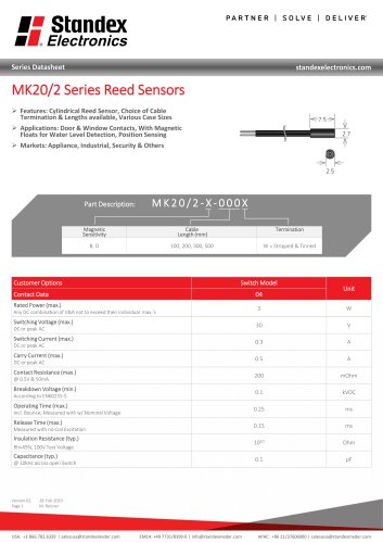 MK20/2 SERIES REED SENSOR