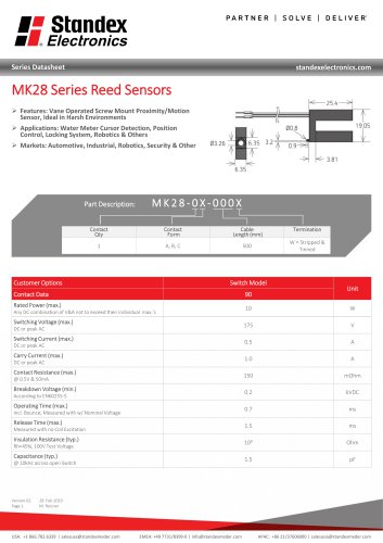 MK28 SERIES REED SENSOR