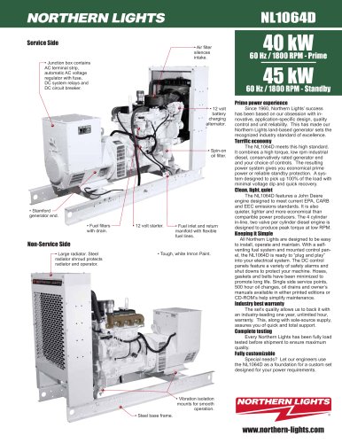  60 Hz / 1800 rpm: 40 kW - prime NL1064 Land Based Generator