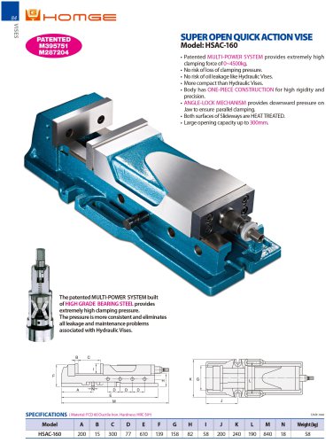 HSAC-160 SUPER OPEN QUICK ACTION MULTI-POWER VISE