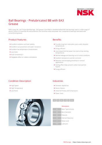 Ball Bearings - Prelubricated BB with EA3Grease