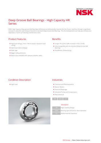 Deep Groove Ball Bearings - High Capacity HRSeries