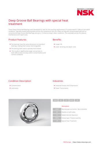 Deep Groove Ball Bearings with special heattreatment