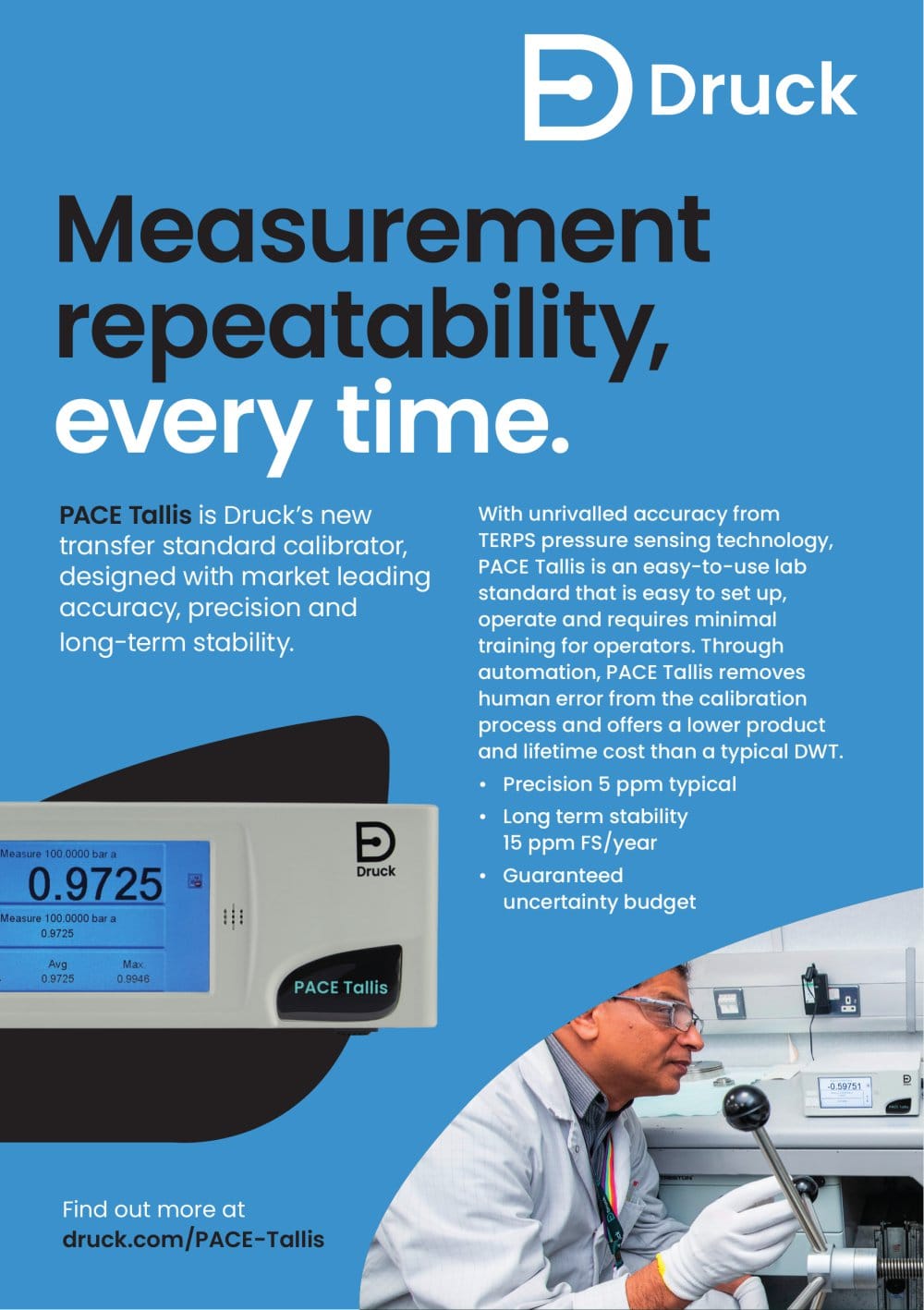 PACE Tallis - transfer standard calibrator for Metrology - Druck