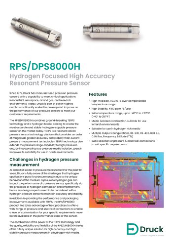 RPS/DPS8000H Hydrogen Pressure Sensor