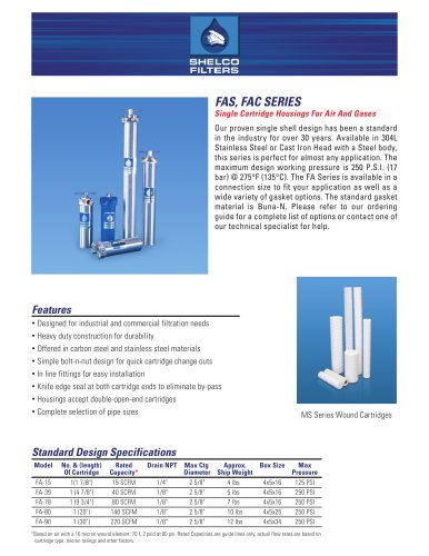    FA SERIES Single Cartridge Housings