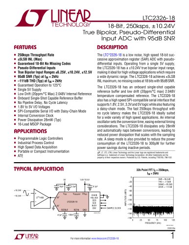 LTC 2326-18  18-Bit, 250ksps, ±10.24V True Bipolar, Pseudo-Differential  Input ADC with 95dB SNR