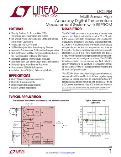 LTC2984 Multi-Sensor High Accuracy Digital Temperature Measurement System with EEPROM