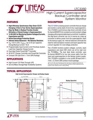 LTC3350  High Current Supercapacitor Backup Controller and System Monitor