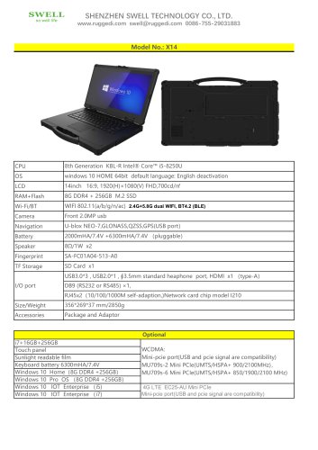 SWELL X14 Rugged industrial tablet PC