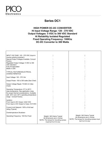 Series DC1 HIGH POWER DC-DC CONVERTER