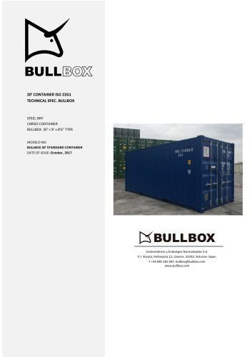 20’ CONTAINER ISO 22G1  TECHNICAL SPEC. BULLBOX