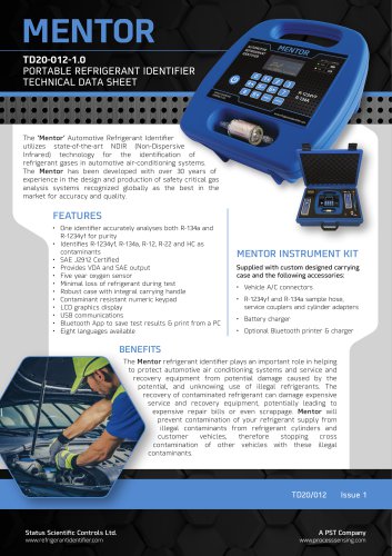 TD20-012-1.0 PORTABLE REFRIGERANT IDENTIFIER TECHNICAL DATA SHEET