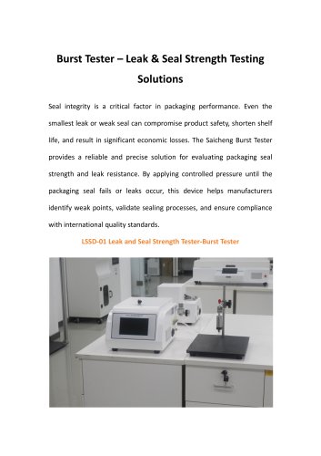 Burst Tester &ndash; Leak & Seal Strength Testing Solutions