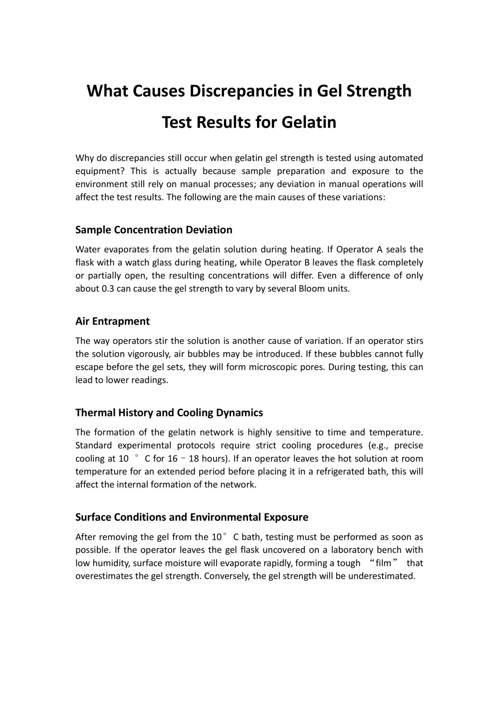 What Causes Discrepancies in Gel Strength Test Results for Gelatin - Jinan Saicheng Electronic Technology Co.,LTD