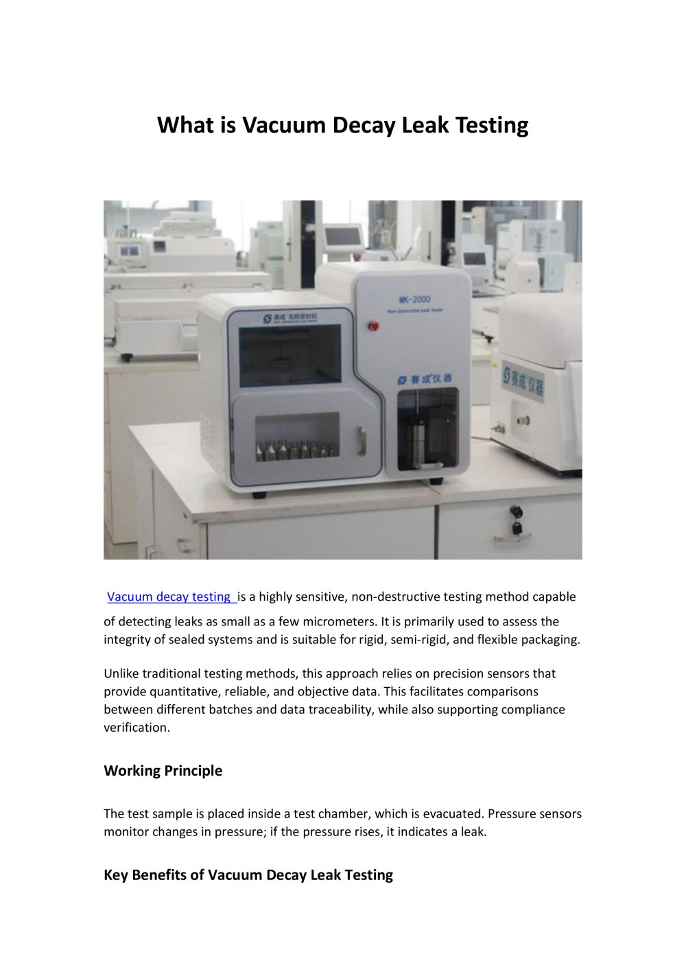 What is Vacuum Decay Leak Testing - Jinan Saicheng Electronic Technology Co.,LTD