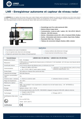 Fiche technique capteur radar de niveau d'eau LNR06V4