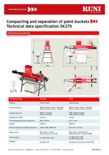 SK370 Compacting and separation of paint buckets