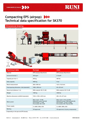 Technical data specification for SK370