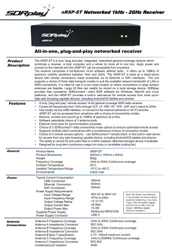 nRSP-ST Networked 1kHz - 2GHz Receiver