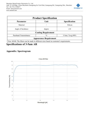 MemsFrontier 3-5um AR Infrared Filter