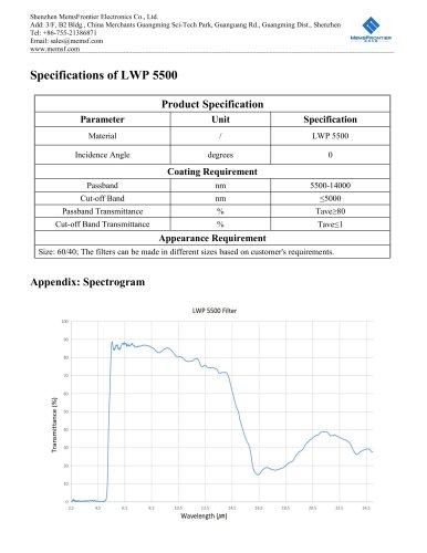 MemsFrontier LWP 5500 Infrared Filter