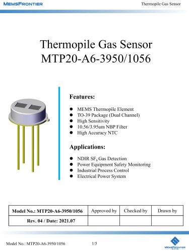 MemsFrontier MTP20-A6-3950_1056 (SF6) Thermopile Gas Sensor