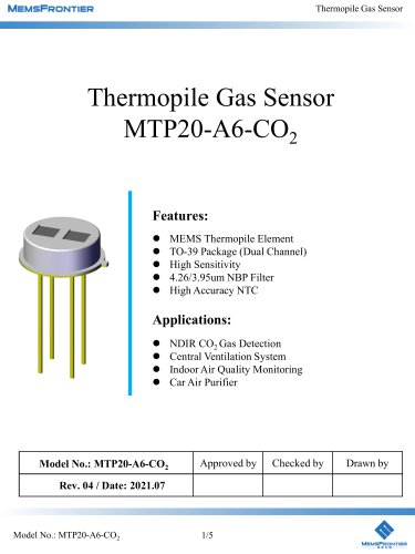 MemsFrontier MTP20-A6-CO2 Thermopile Gas Sensor