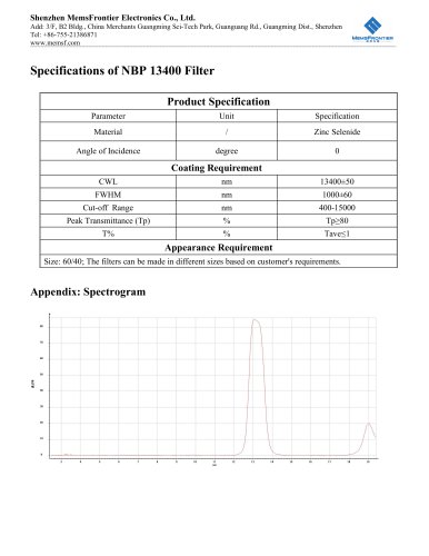 MemsFrontier  NBP 13400 Infrared Filter