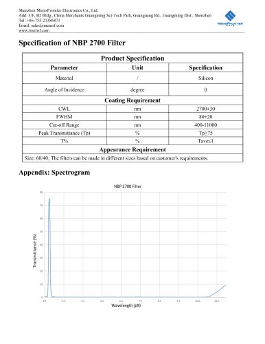 MemsFrontier NBP 2700 Infrared Filter