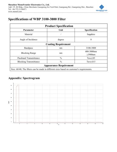 MemsFrontier  NBP 3100-3800 Infrared Filter