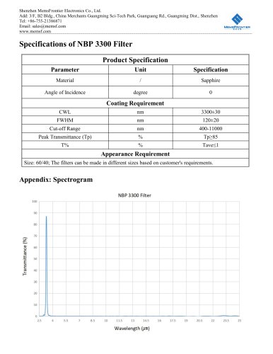 MemsFrontier NBP 3300 Infrared Filter