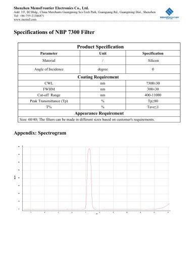 MemsFrontier  NBP 7300 Infrared Filter