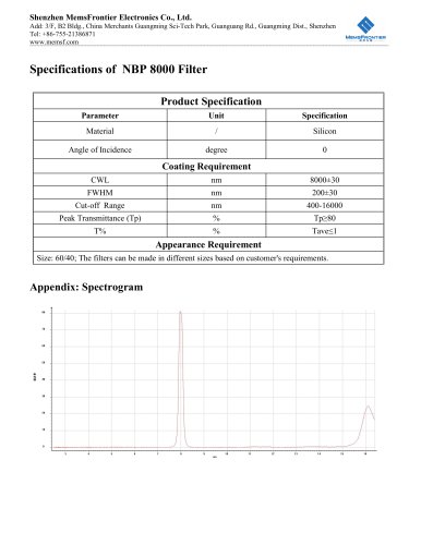 MemsFrontier  NBP 8000 Infrared Filter