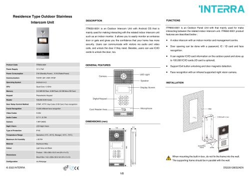 Residence Type Outdoor Stainless Intercom Unit