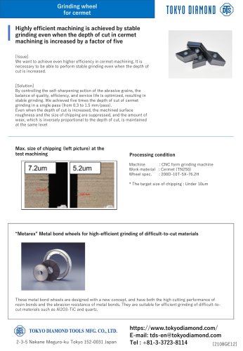 Metal bond diamond grinding wheel for difficult-to-cut material(cermet)