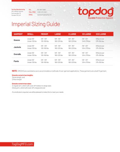 IMPERIAL SIZING GUIDE