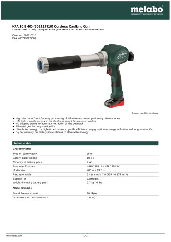 KPA 10.8 400 (602117610) CORDLESS CAULKING GUN