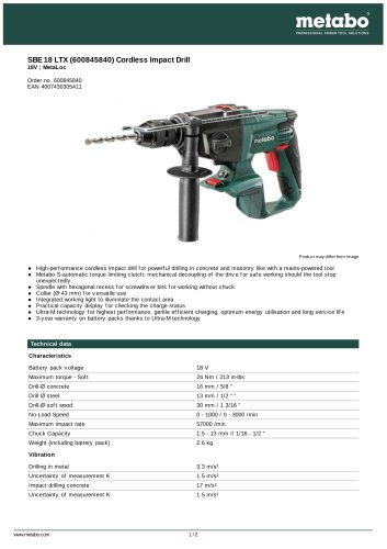 SBE 18 LTX (600845840) CORDLESS IMPACT DRILL