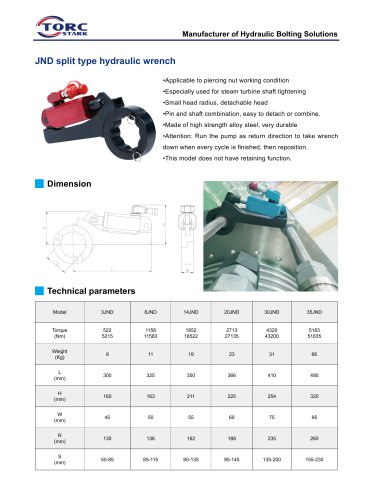 JND series - split type hydraulic torque wrench