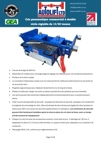 Fiche technique du cric &agrave; double v&eacute;rin r&eacute;glable 13T 20T Tonnes - French