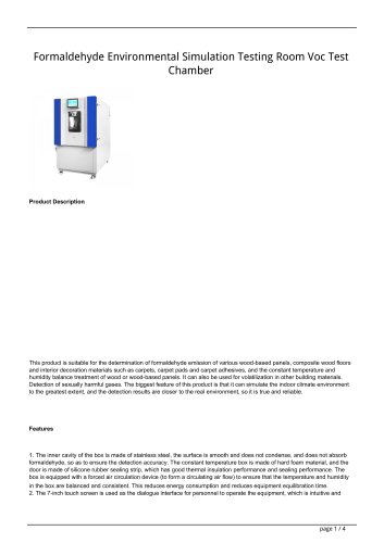 Formaldehyde Environmental Simulation Testing Room Voc TestChamber