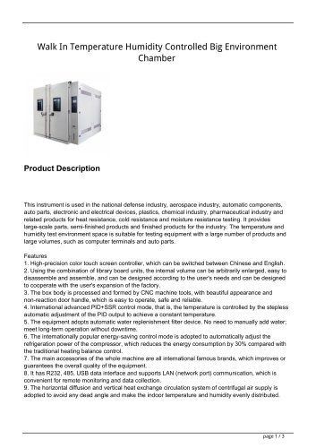 Walk In Temperature Humidity Controlled Big EnvironmentChamber