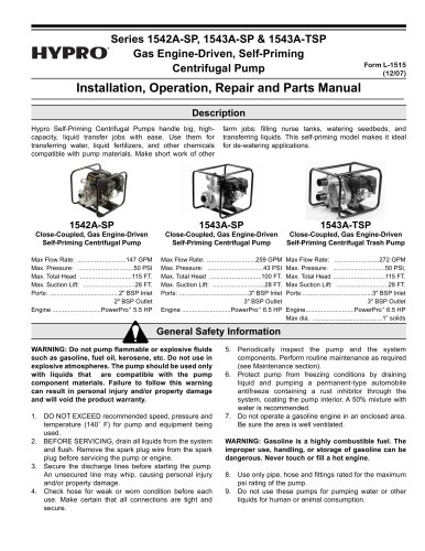 1542A/1543A 2" & 3" Aluminum Pumps with PowerPro Engines Operation, Installation & Parts Manual