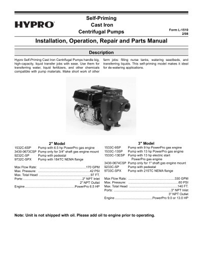 Cast Iron Transfer Pump Operation, Installation & Parts Manual